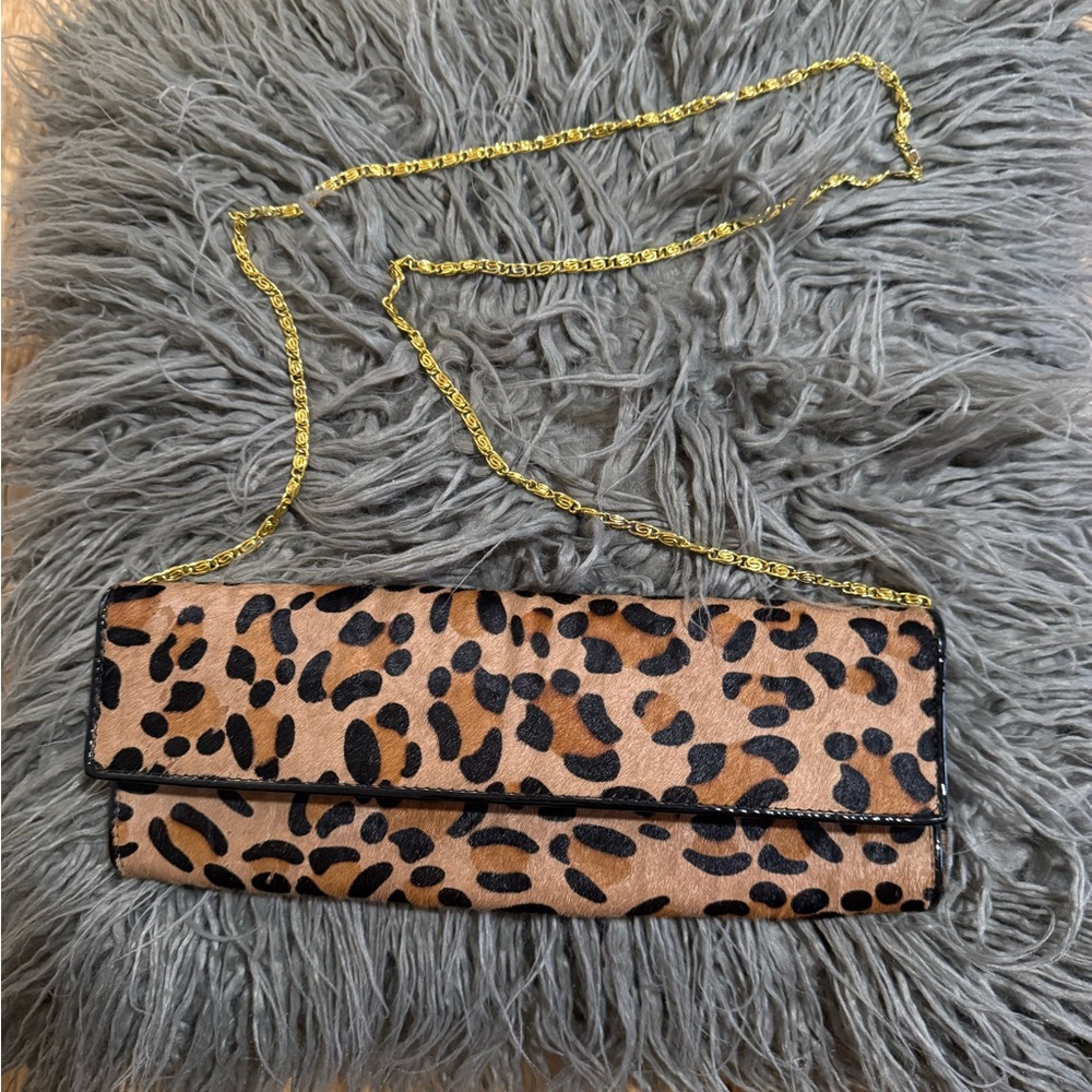 Aldo Leopard Print Clutch with Gold Chain